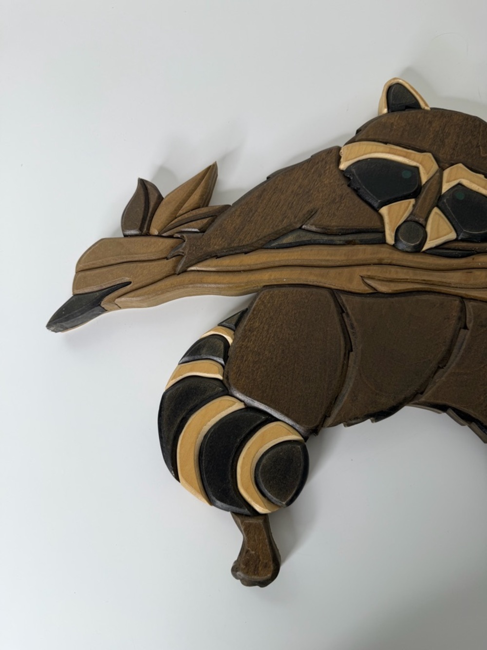 Handcrafted Brown Raccoon Wall Art - Wooden Intarsia - Picture 6 of 10